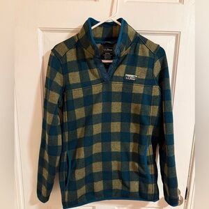 L.L. Bean Teal and Olive Checkered Fleece